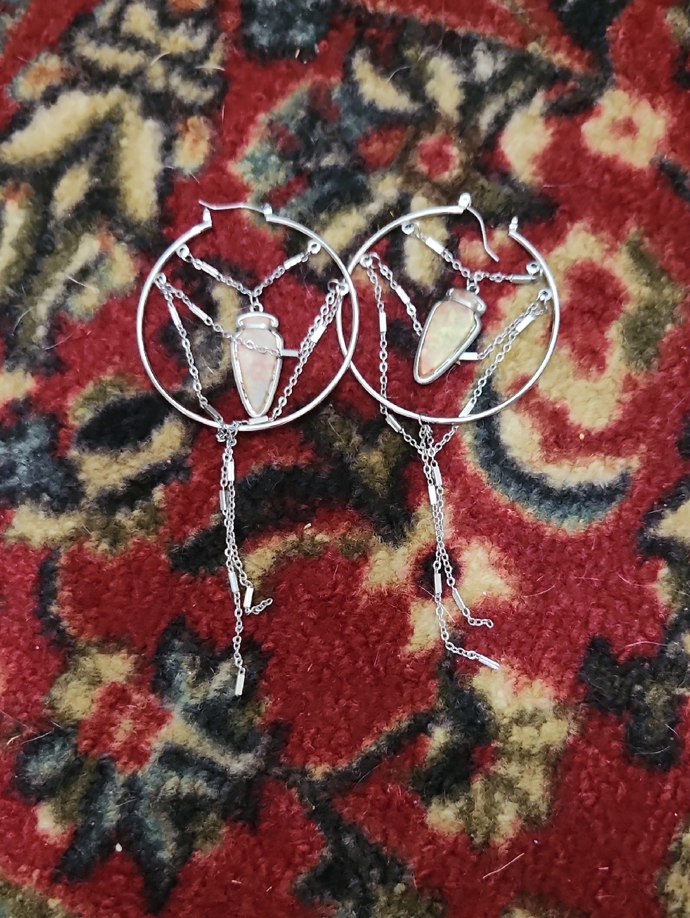 Silver Hoop Dangle Earrings with Arrowhead Stone